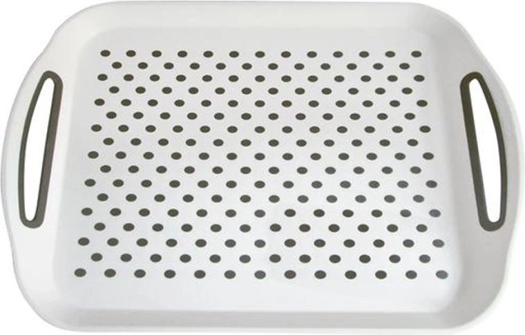 Plastični protuklizni poslužavnik TORO 41 × 29 cm, bijeli s točkicama