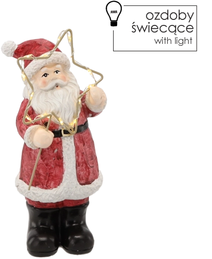 Božićna figurica – stojeći Djed Božićnjak s LED zvijezdom 23 cm