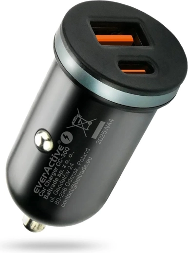 Autopunjač everActive CC-30Q 35 W s USB-A QC 3.0 i USB‑C PD, crna