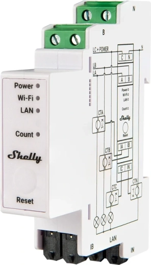 Shelly Pro 3EM Matter trofazno brojilo električne energije 120 A za DIN šinu