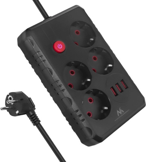 Produžni prenaponski razdjelnik MACLEAN MCE392, 4 utičnice i 3× USB, 1,5 m, crna