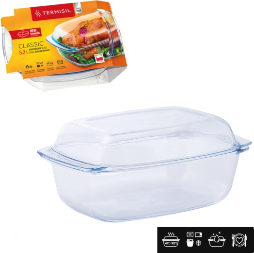 Pravokutna vatrostalna staklena posuda za pečenje s poklopcem 5,2 l