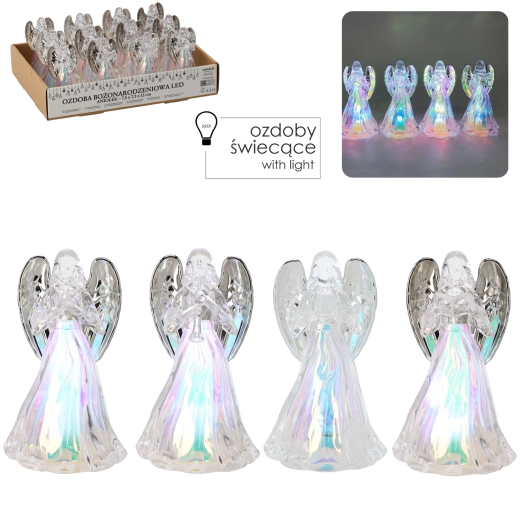 Božićni LED anđeo od plastike 7,5 × 12,5 cm, hladno bijelo svjetlo
