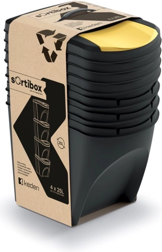 Set kanti za razvrstavanje otpada SORTIBOX 4×25 l – reciklirana crna
