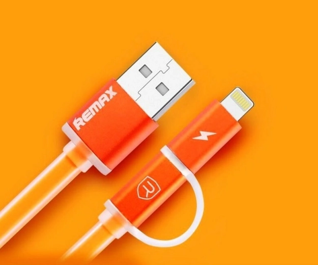 Remax Aurora 2-u-1 punjački i podatkovni kabel USB–Lightning/micro‑USB, narančasti
