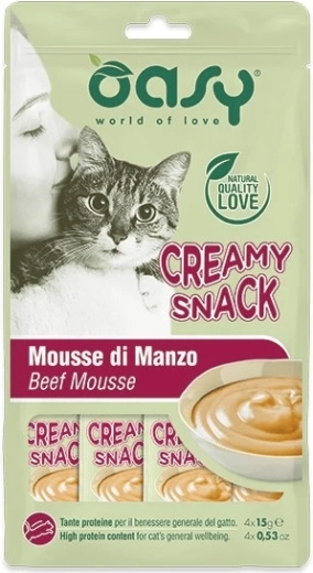 Oasy kremasti zalogaj za mačke govedina 4×15 g