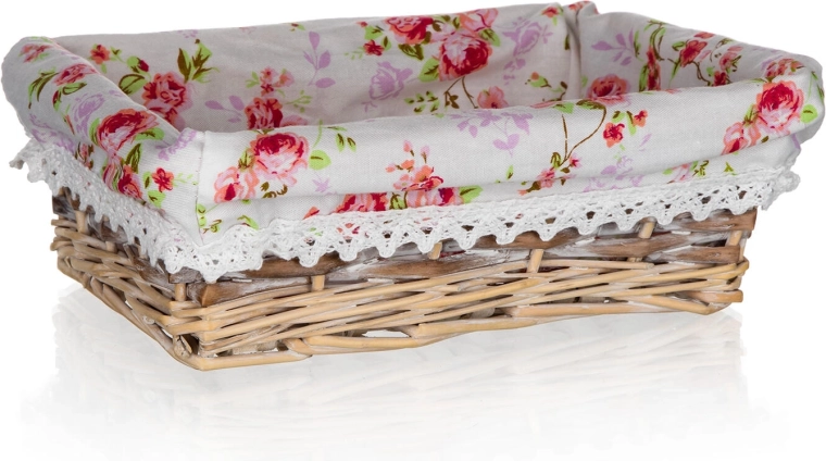 Pletena košara Roses pravokutna 21 × 16 × 6,5 cm s pamučnom umetkom