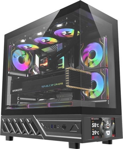 Računalno kućište DarkFlash DS950V s IPS zaslonom, crno, 6 ventilatora