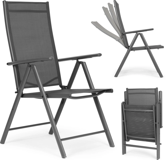 Sklopiva čelična vrtna stolica s podesivim naslonom, siva, MULTIGARDEN