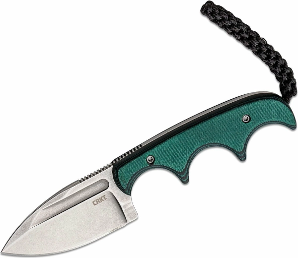 CRKT Minimalist Spear Point – nož za vrat, stonewash, zeleno-crna Micarta, 5,5 cm