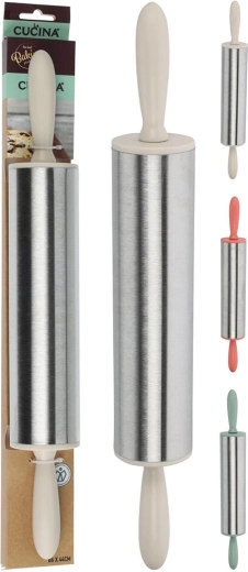 Obostrani valjak za tijesto od nehrđajućeg čelika 44 × 6 cm s plastičnim ručkama