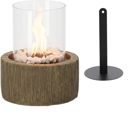 Stolni biokamin s imitacijom drva i bijelim kamenčićima 20 × 20 × 25 cm