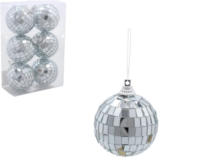 Set od 6 zrcalnih srebrnih božićnih kuglica 5 cm