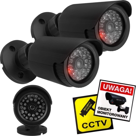 Set od dvije lažne cijevne kamere s bljeskajućom LED, crni ABS, IP44