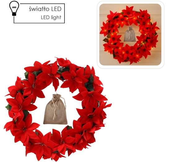 Božićni vijenac Božićna zvijezda 40 cm s LED