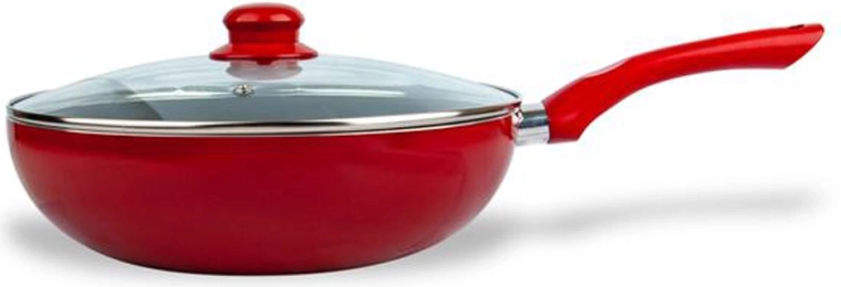 Wok tava s poklopom Kitchisimo Rosso 28 cm s neljepljivom površinom