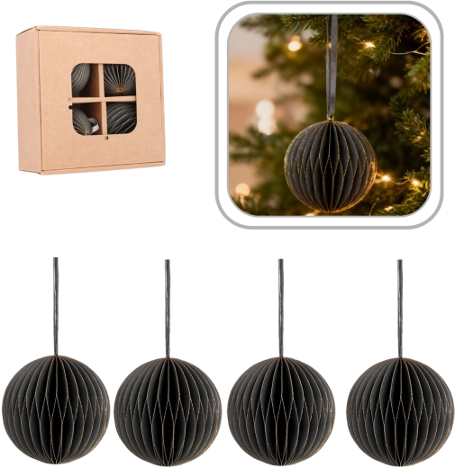 Set sivih papirnatih božićnih ukrasa 8 cm (4 kom)