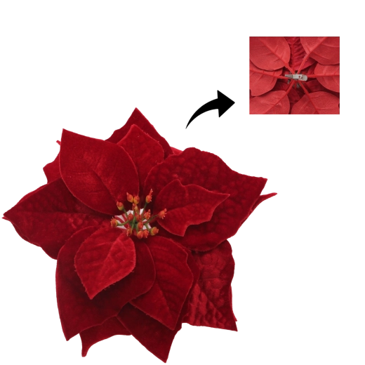 Božićni cvijet poinsettia s klipsom 25 cm – bordo