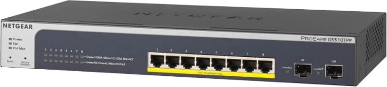Prekidač NETGEAR GS510TPP 8×1Gb PoE+ s 2× SFP (190 W)