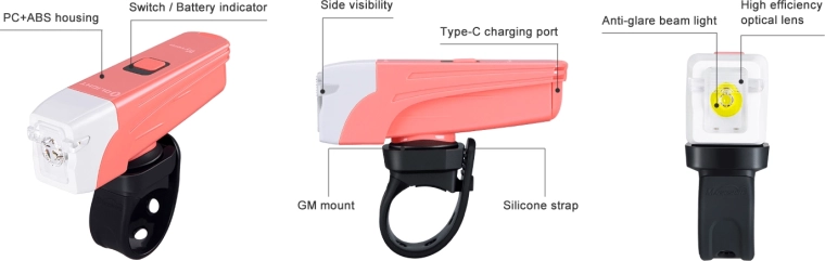 Prednje biciklističko svjetlo OLIGHT Wyvern ružičasto, 300 lm, USB‑C