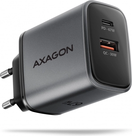 Mrežni punjač AXAGON GaN 67W s USB‑C Power Delivery i USB‑A Quick Charge, 2 porta