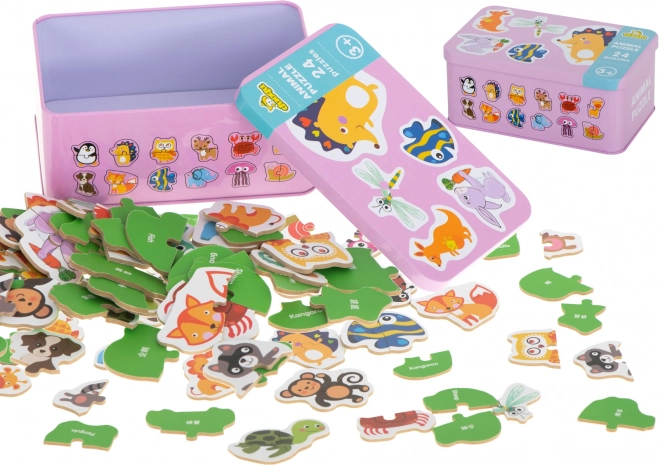 Drvene edukativne puzzle životinje u kutiji