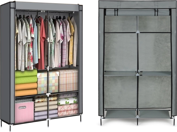 Tekstilni garderobni ormar s policama i šipkama za odjeću MODERNHOME, siva, 106 × 43,5 × 174 cm
