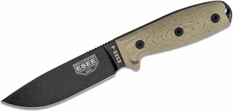 ESEE Model 4 survival nož 11,4 cm, crni, zelena Micarta, plastična futrola