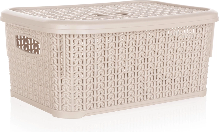 Ratanova košara s poklopcem 6 l, krem, 28,5 × 20 × 12,5 cm