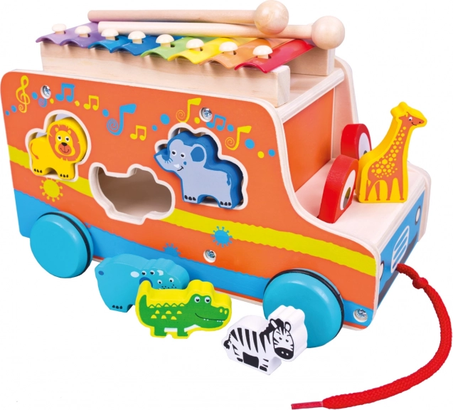 Drveni kamiončić Bino s umetaljkom i ksilofonom