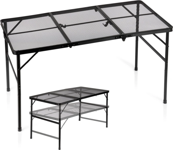 Sklopivi turistički stol Vilde 2u1, podesiva visina, crni 120 × 60 cm