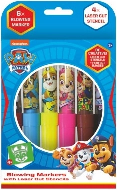 Puhajući flomasteri sa šablonama Paw Patrol, 6 kom, kutija 12 × 19 cm