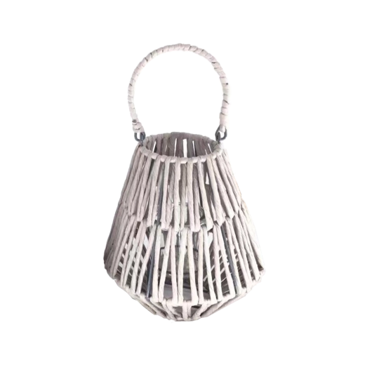 Bijeli pleteni lampion sa staklenom uloškom 21 × 23 cm