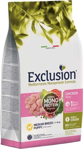 Exclusion Puppy Medium granule za štence srednjih pasmina – piletina, 3 kg