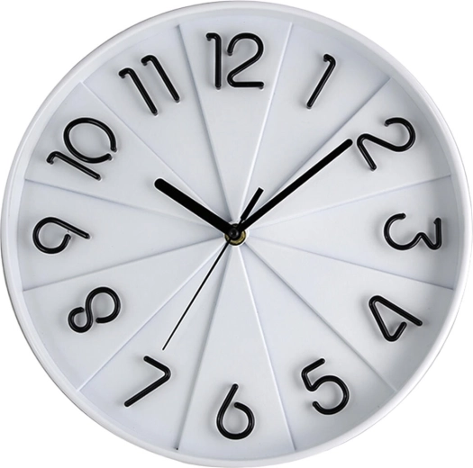 Zidni sat 30 cm s 3D brojčanikom – bijeli, staklo i metal