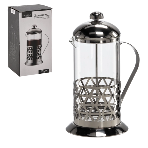 Polužni french press za kavu i čaj 1000 ml od borosilikatnog stakla i nehrđajućeg čelika