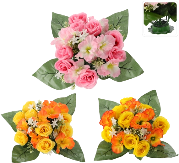 Umjetni buket ruže i hibiskus, mix boja, 25 × 28 × 28 cm