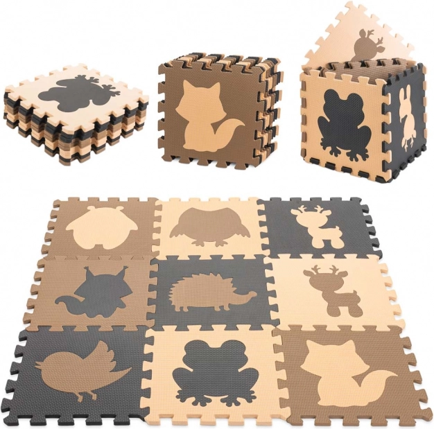 Edukativna pjenasta podloga puzzle sa životinjama, bež, 85 × 85 cm, 9 dijelova