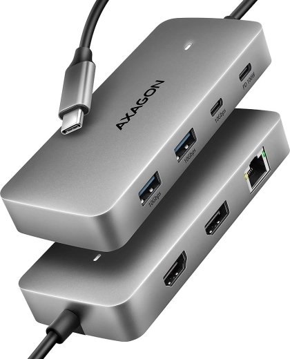 Axagon hmc-cub83x2 usb-c hub 7-u-1, 10 gbps, hdmi 4k/144 hz, dp 8k/30 hz, glan, pd 100 w