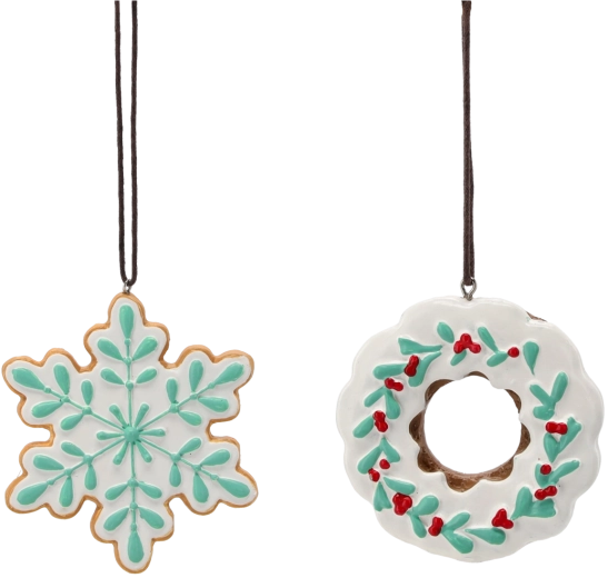 Božićni viseći ukras medenjak pahulja ili vijenac 8–10 cm, set 12 kom