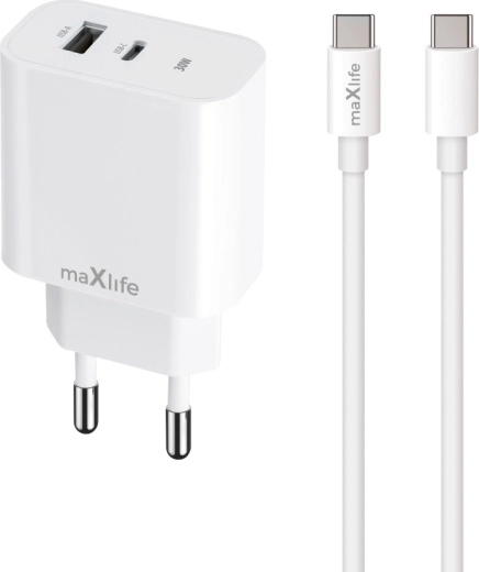 Maxlife brzo punjač 30 W s USB‑C i USB + kabel USB‑C – Lightning