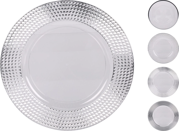 Plastični srebrni tanjur 33 cm s dekorativnim rubom