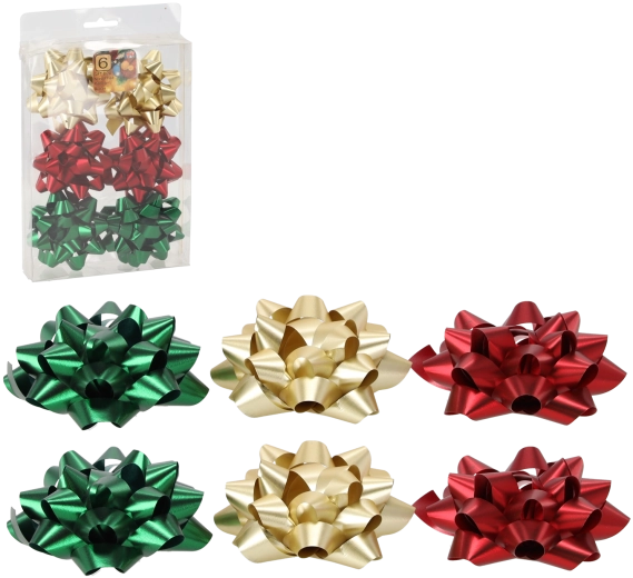 Set darovnih mašni 8 cm – crvena, zlatna i zelena (6 kom)