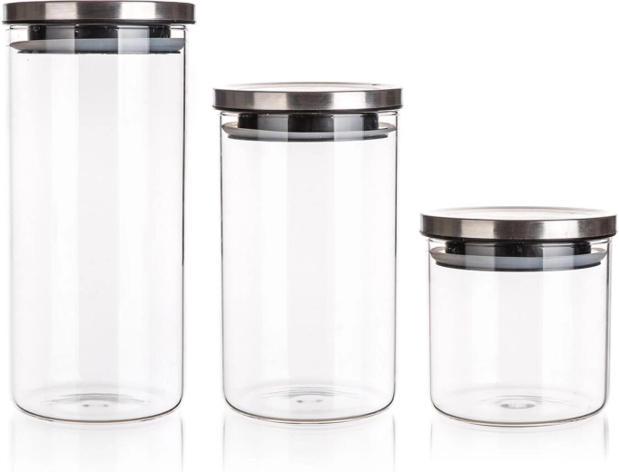 Set staklenih posuda FREIA s inox poklopcima 3 kom (0,65 l + 1,1 l + 1,45 l)
