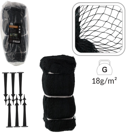 Zaštitna mreža protiv ptica 10 × 20 m, 18 g/m² + 20 plastičnih klinova
