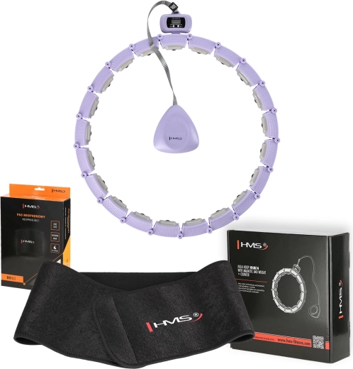 Set masažni hula hoop s utegom i brojačem + steznik od neoprena ljubičasta