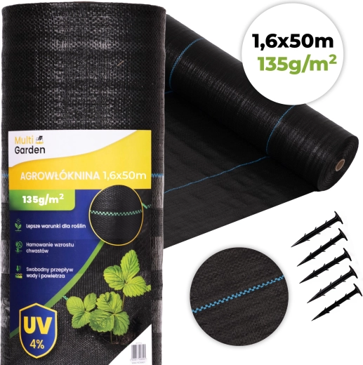 UV otporna agrotextilija protiv korova 135 g/m² 1,6 × 50 m sa spajalicama MultiGarden