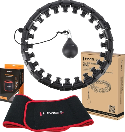 Set masažnog hula hopa sa utegom HMS HHW01 i steznog pojasa HMS BR163, crni