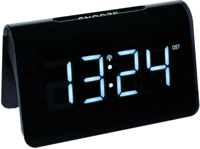 TFA ICON digitalni radiom upravljani budilica s velikim LED brojkama, crno-bijeli