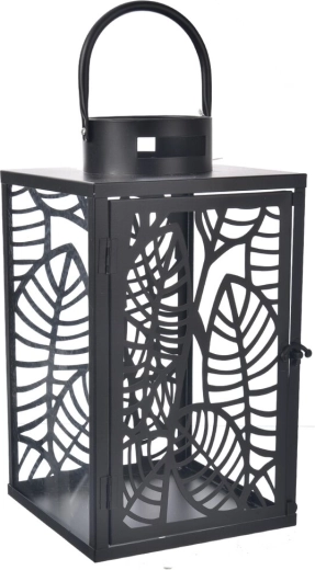 Metalna lanternа s motivom lišća, crna 40 cm